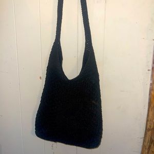 THE SAK VINTAGE Black Woven Crochet Hobo Shoulder Bag Rare HTF